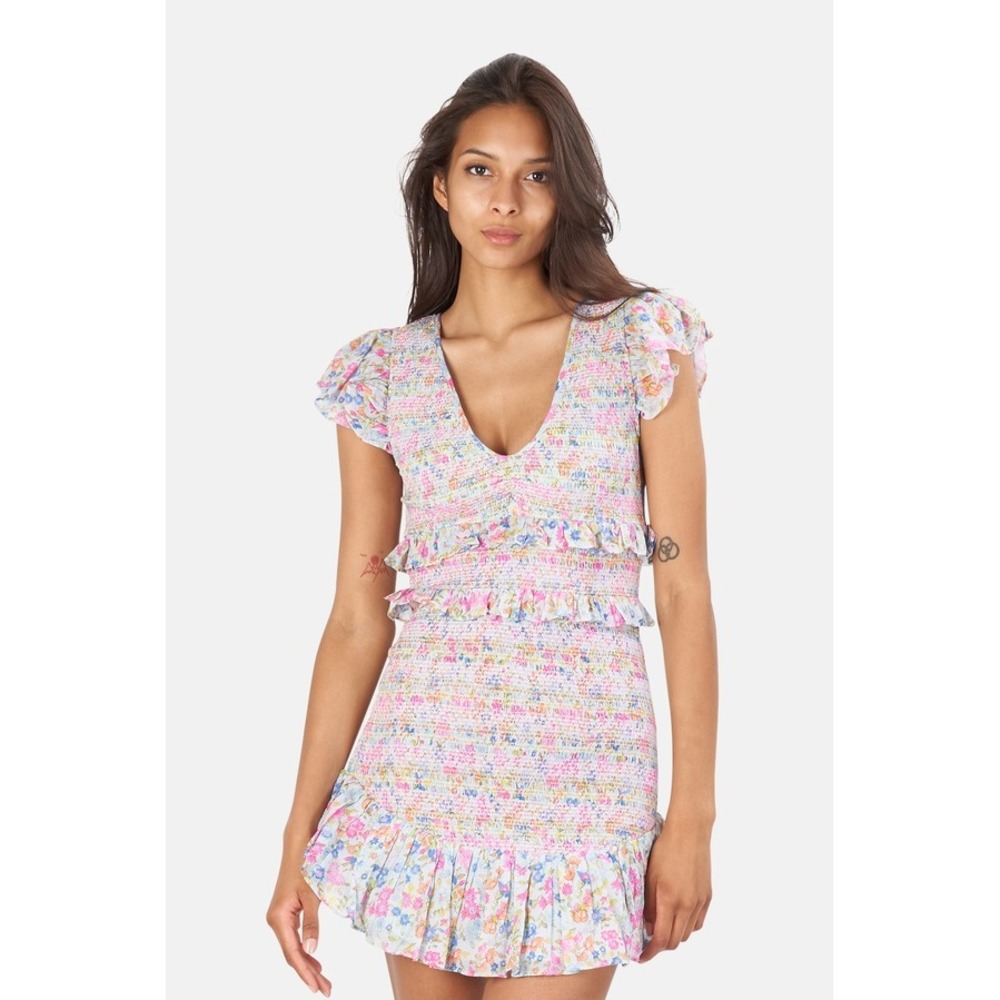 LoveshackFancy Sonora cotton smocked floral mini dress size M